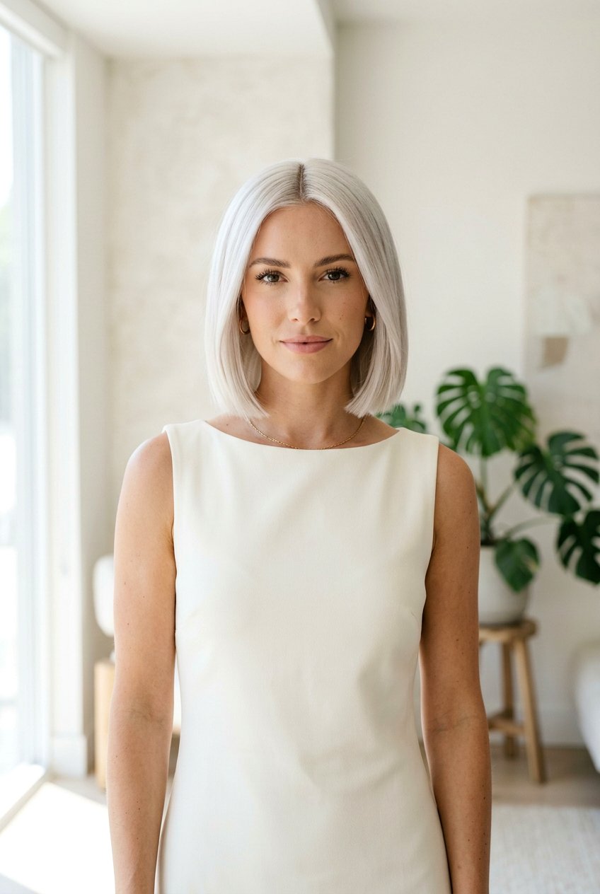 Icy Platinum Bob With Middle Part - 20 icy platinum bob - 20 icy platinum bob