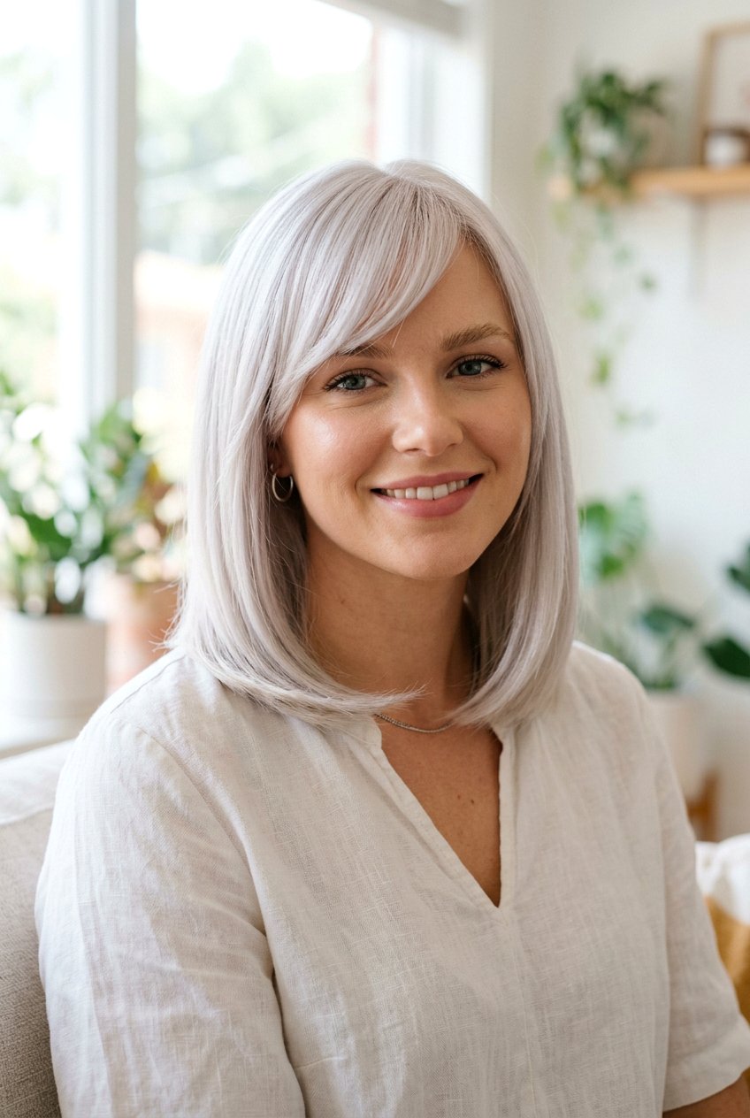 Icy Platinum Bob With Side Swept Bangs - 20 icy platinum bob - 20 icy platinum bob