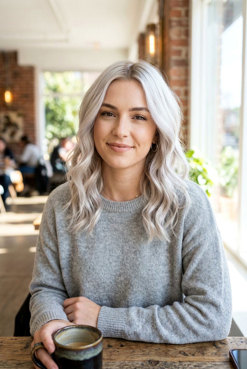 Icy Platinum Lob With Soft Waves - 20 icy platinum bob - 20 icy platinum bob