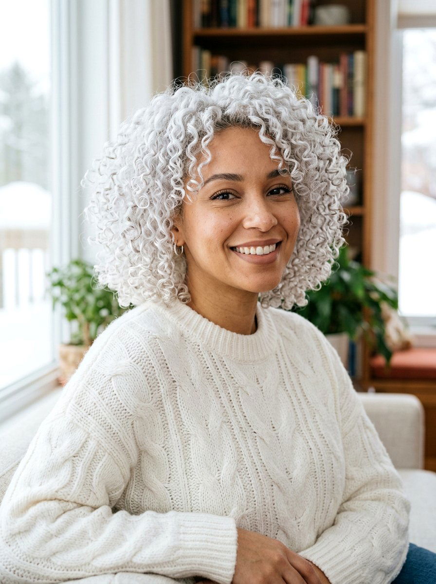 Icy Platinum Silver Curly Bob - 20 silver curly bob color ideas - 20 silver curly bob color ideas