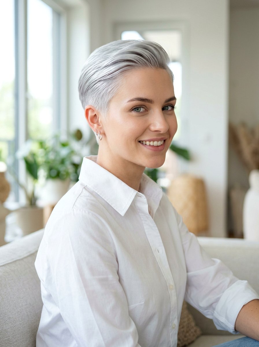 Icy Platinum Silver Pixie - 20 silver pixie hair color ideas - 20 silver pixie hair color ideas