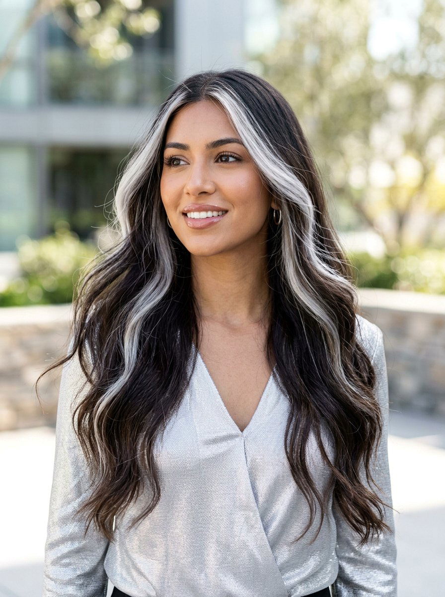 Icy Silver Balayage For Brunettes - 20 silver brunette blend hair color - 20 silver brunette blend hair color