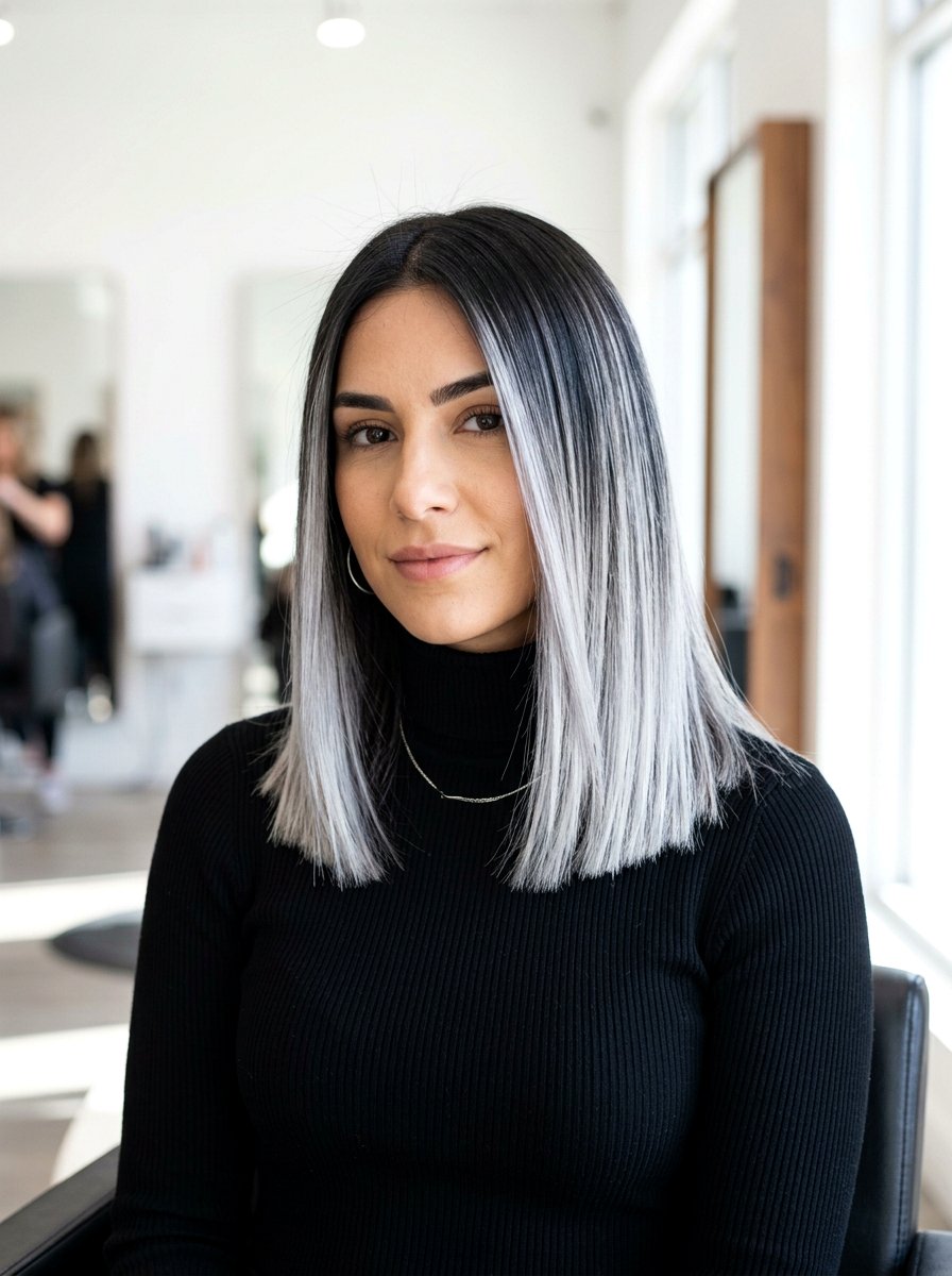 Icy Silver Balayage On Dark Hair Blunt Cut - 20 icy silver balayage on dark hair - 20 icy silver balayage on dark hair
