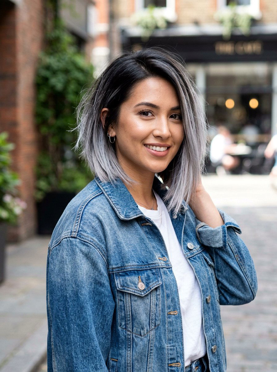 Icy Silver Balayage On Dark Hair Bob - 20 icy silver balayage on dark hair - 20 icy silver balayage on dark hair