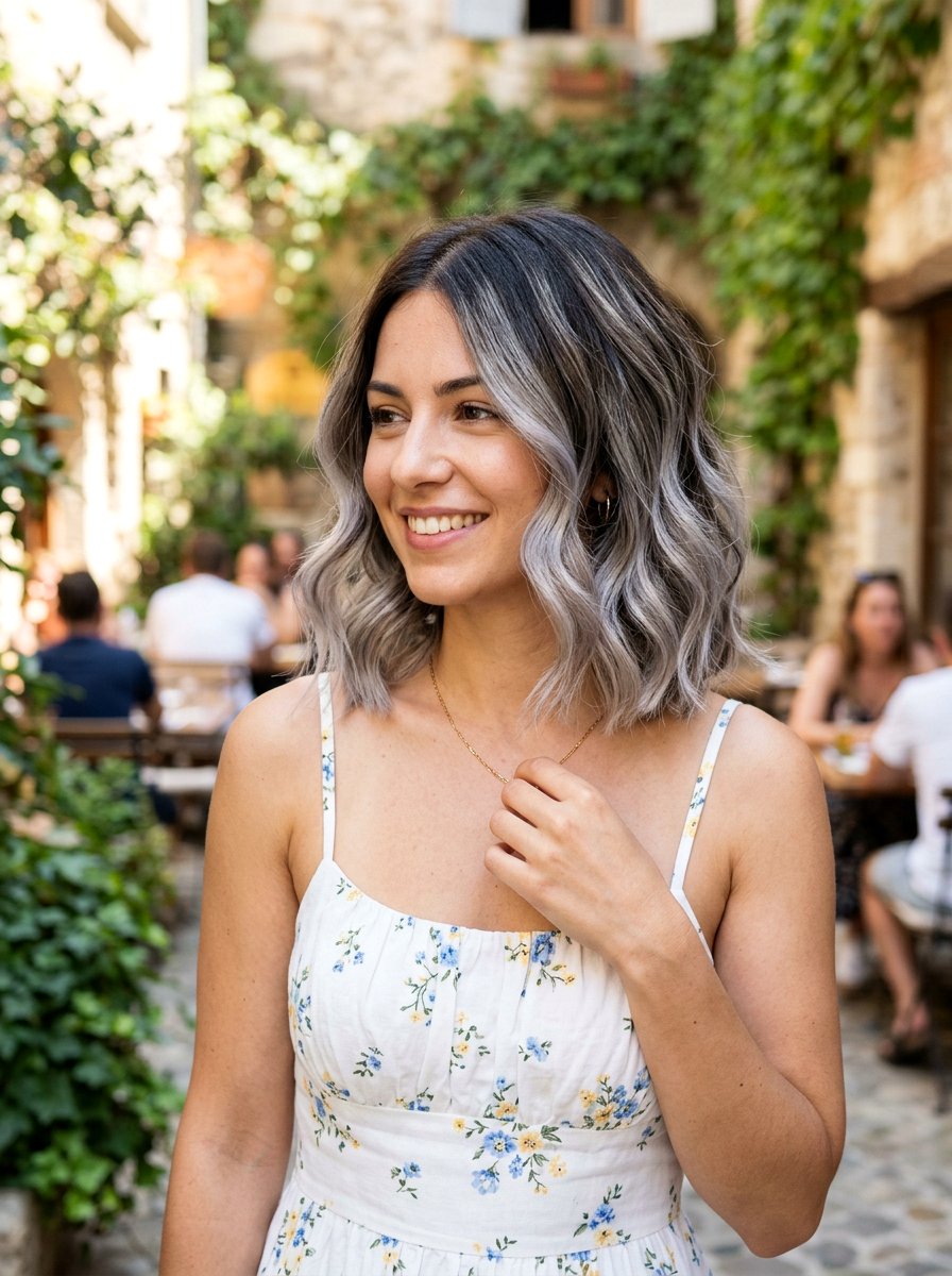 Icy Silver Balayage On Dark Hair Lob - 20 icy silver balayage on dark hair - 20 icy silver balayage on dark hair