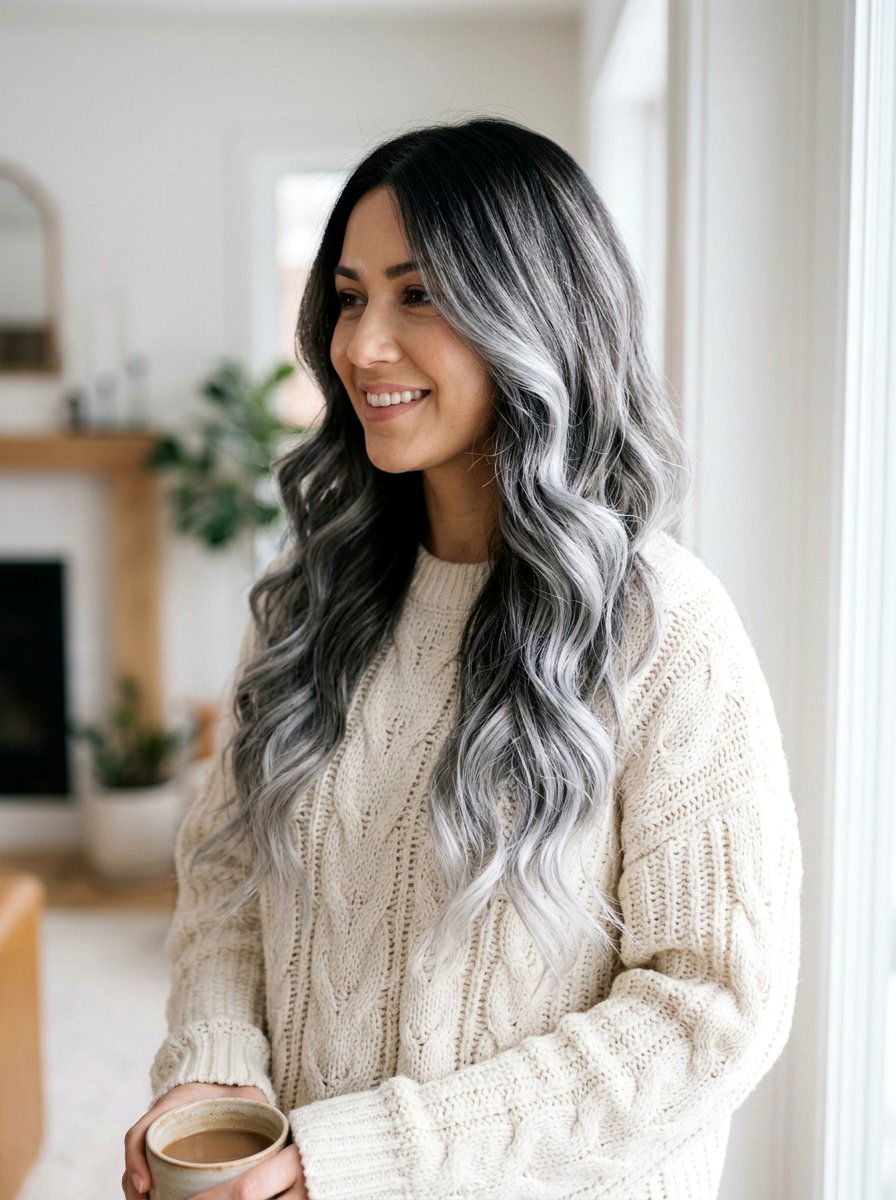 Icy Silver Balayage On Dark Hair Long Layers - 20 icy silver balayage on dark hair - 20 icy silver balayage on dark hair
