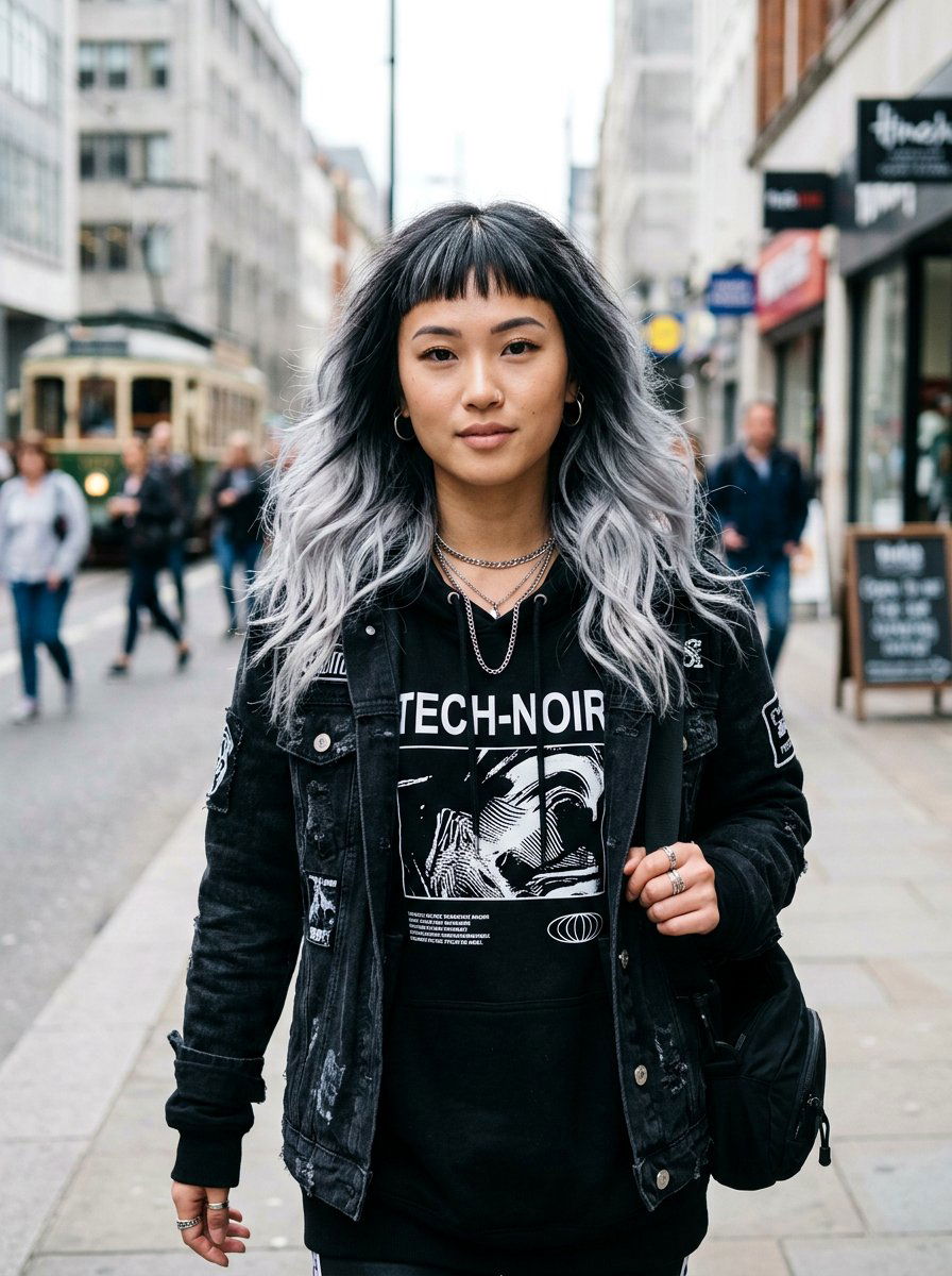 Icy Silver Balayage On Dark Hair Micro Bangs - 20 icy silver balayage on dark hair - 20 icy silver balayage on dark hair