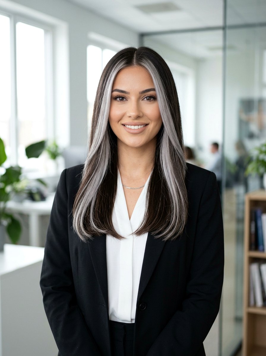 Icy Silver Balayage On Dark Hair Middle Part - 20 icy silver balayage on dark hair - 20 icy silver balayage on dark hair