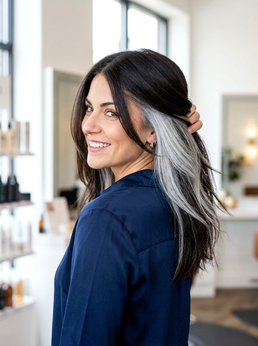 Icy Silver Balayage On Dark Hair Peekaboo - 20 icy silver balayage on dark hair - 20 icy silver balayage on dark hair