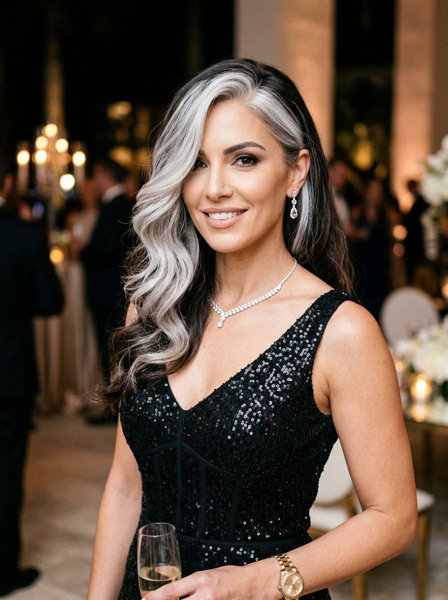 Icy Silver Balayage On Dark Hair Side Part - 20 icy silver balayage on dark hair - 20 icy silver balayage on dark hair