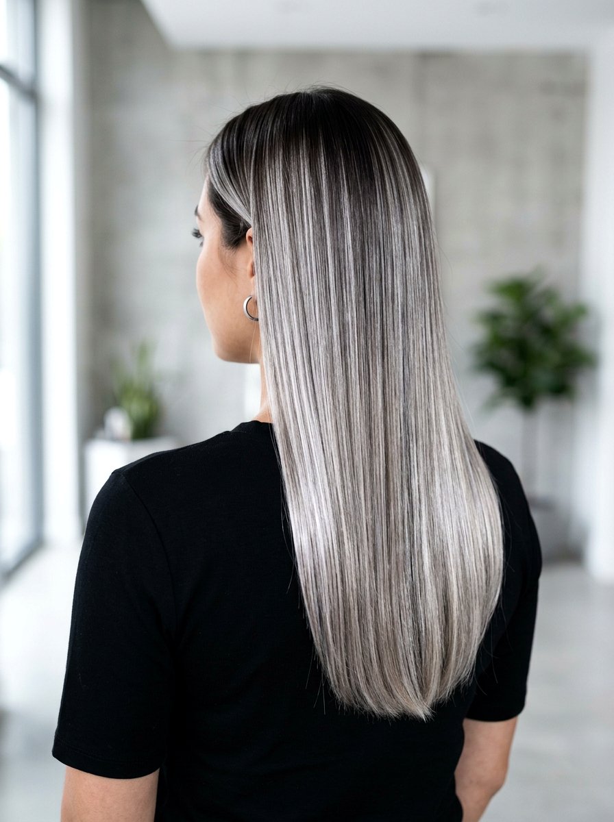 Icy Silver Balayage On Dark Hair Straight - 20 icy silver balayage on dark hair - 20 icy silver balayage on dark hair