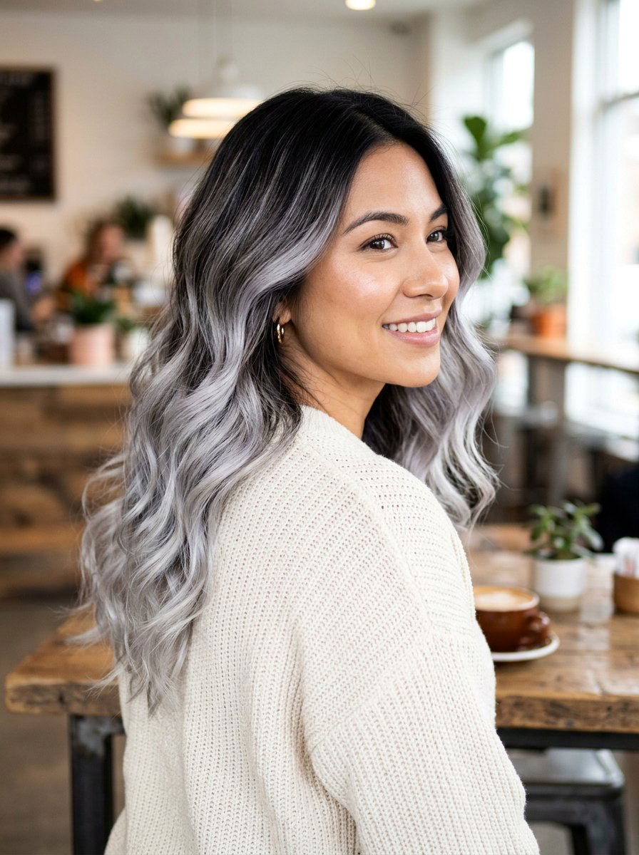 Icy Silver Balayage On Dark Hair Wavy - 20 icy silver balayage on dark hair - 20 icy silver balayage on dark hair