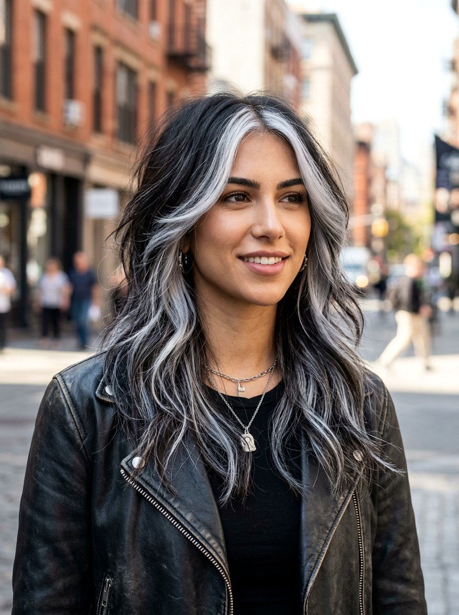 Icy Silver Balayage On Dark Hair Wolf Cut - 20 icy silver balayage on dark hair - 20 icy silver balayage on dark hair
