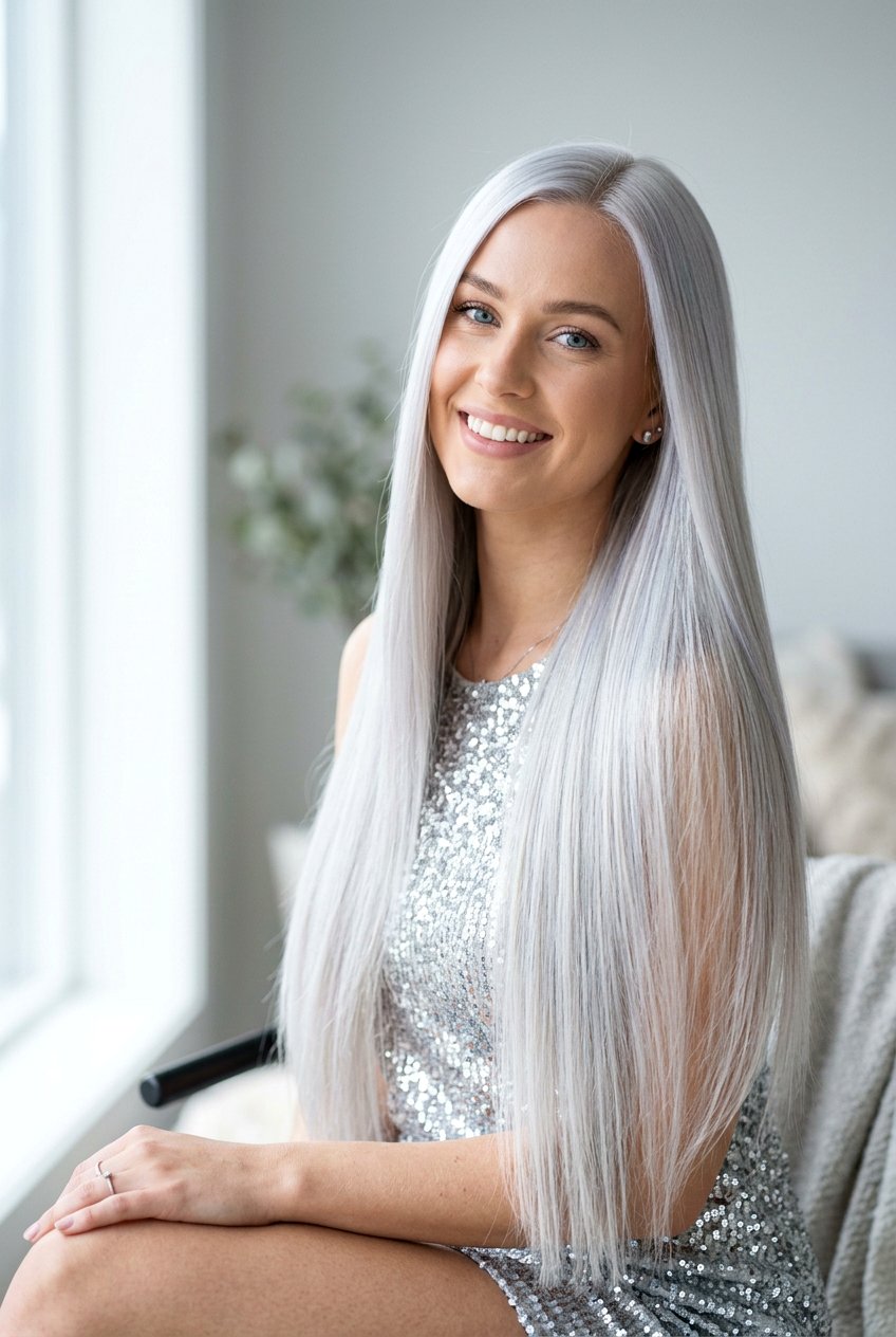 Icy Silver Blonde Long Straight Hair Color - 20 hair color ideas for long straight hair - 20 hair color ideas for long straight hair