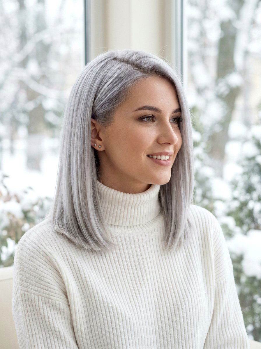 Icy Silver Lob - 20 silver lob hair color ideas - 20 silver lob hair color ideas