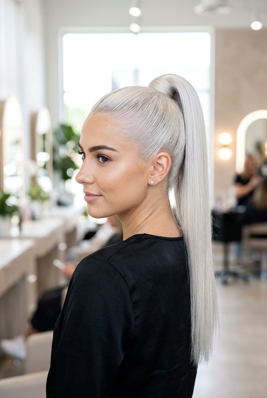 Icy White Blonde Ponytail Look - 20 white blonde hair color - 20 white blonde hair color