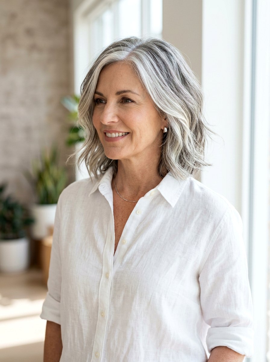 Icy blonde highlights on salt and pepper hair - 20 salt and pepper highlight ideas - 20 salt and pepper highlight ideas