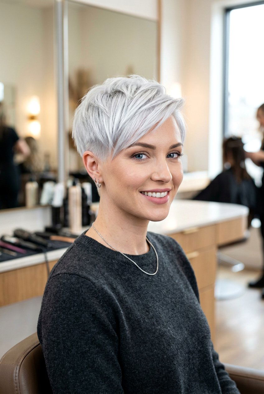Icy silver pixie - 20 gray pixie haircut - 20 gray pixie haircut