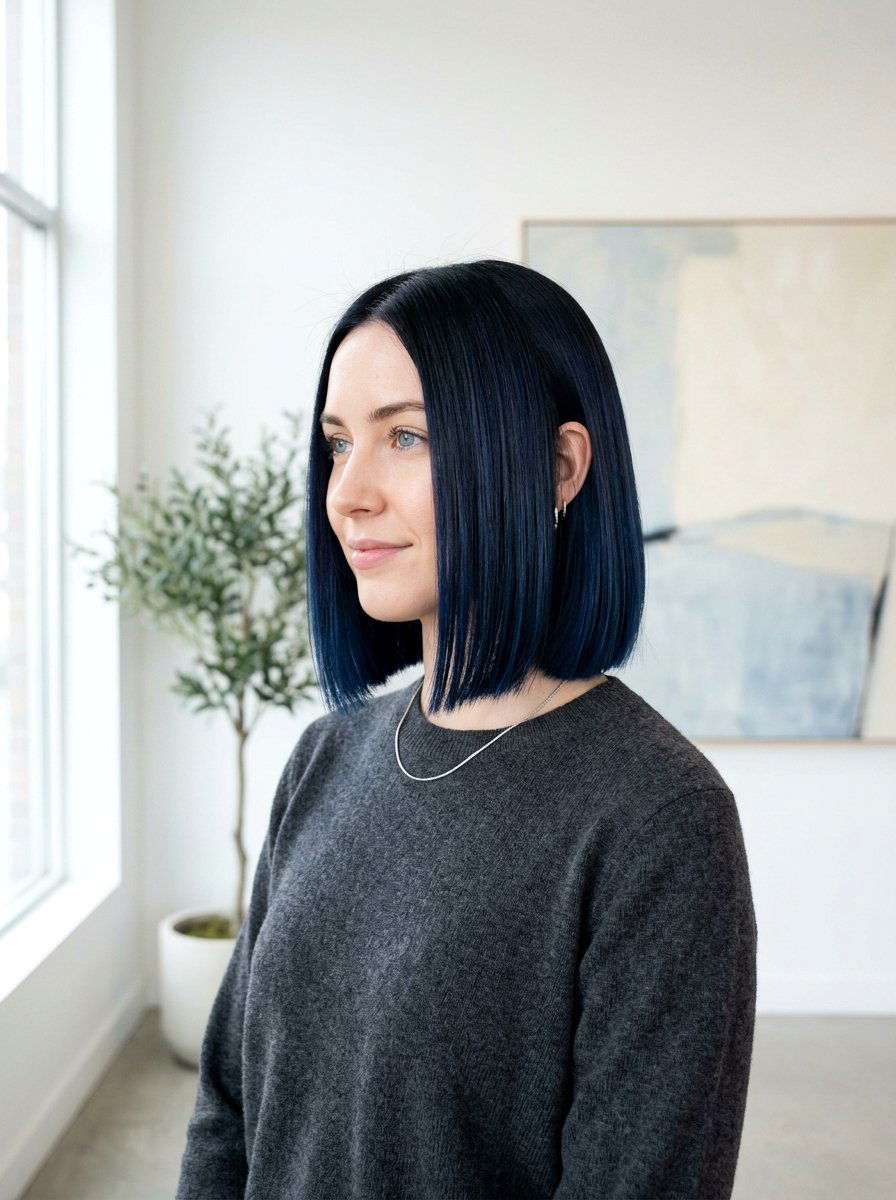 Indigo Black Balayage On Blunt Bob - 20 indigo black balayage - 20 indigo black balayage