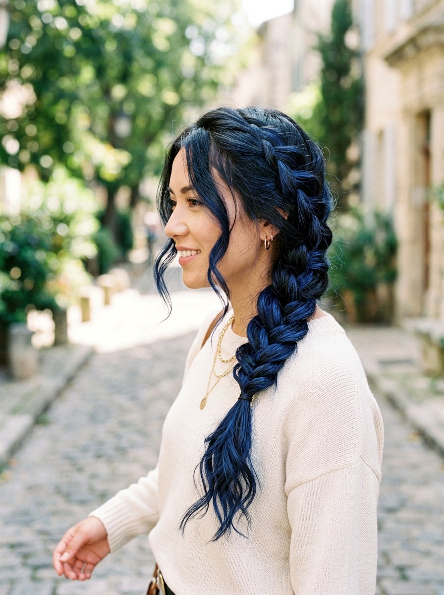 Indigo Black Balayage On Braided Hairstyle - 20 indigo black balayage - 20 indigo black balayage