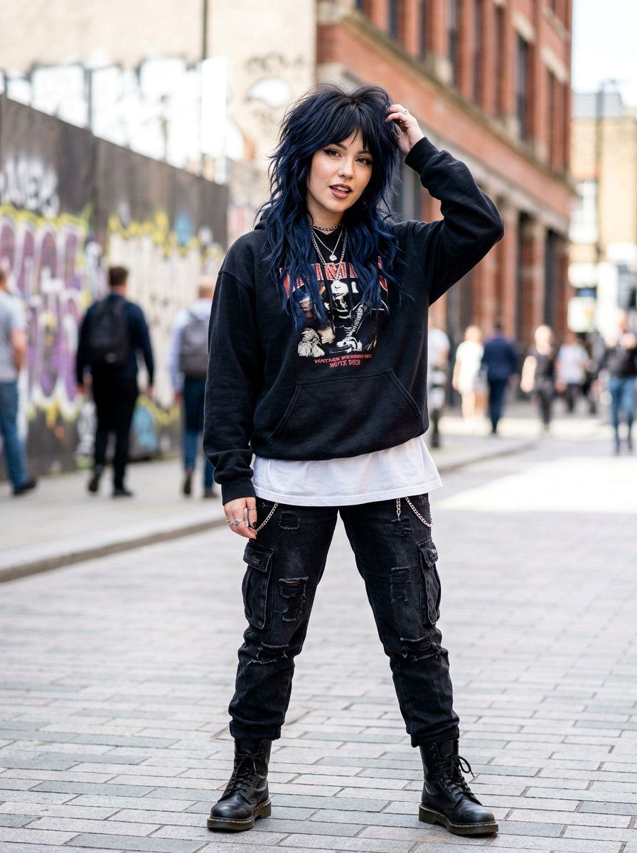 Indigo Black Balayage On Layered Wolf Cut - 20 indigo black balayage - 20 indigo black balayage