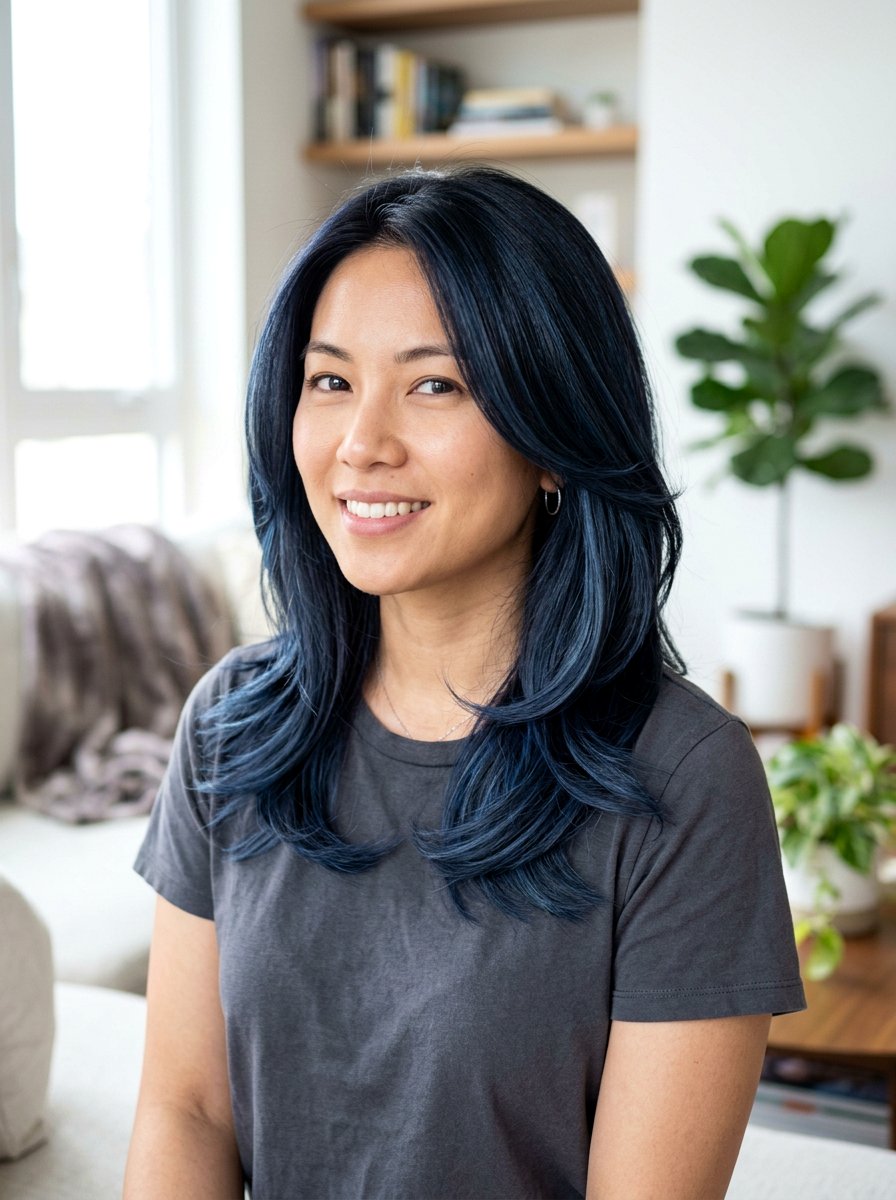 Indigo Black Balayage On Medium Layered Cut - 20 indigo black balayage - 20 indigo black balayage