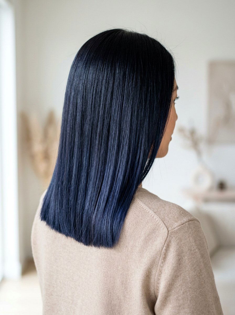 Indigo Black Balayage On Straight Mid Length Hair - 20 indigo black balayage - 20 indigo black balayage