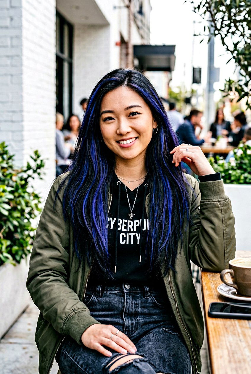 Indigo Highlights on Dark Hair - 20 indigo hair color ideas - 20 indigo hair color ideas