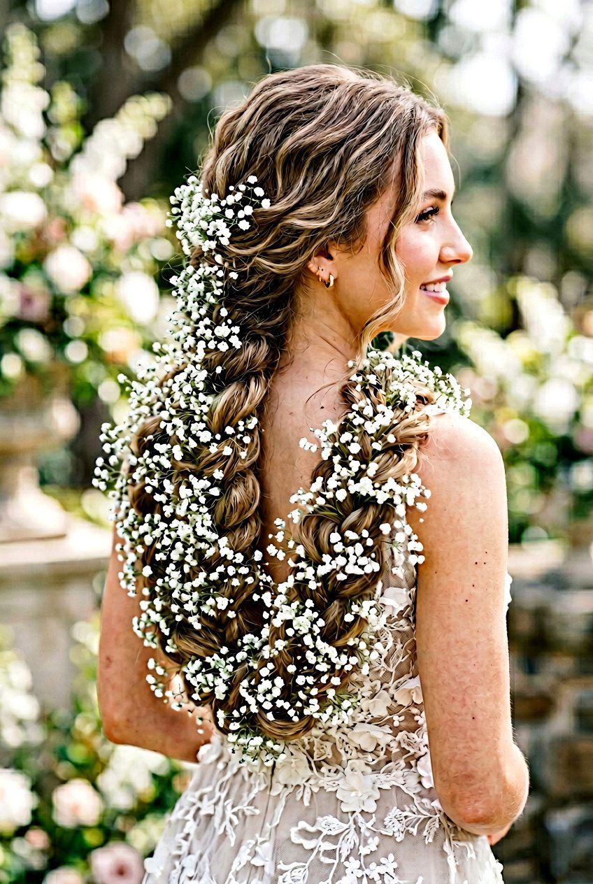 Infinity Braid With Gypsophila - 20 fairycore braid hairstyle with flowers - 20 fairycore braid hairstyle with flowers