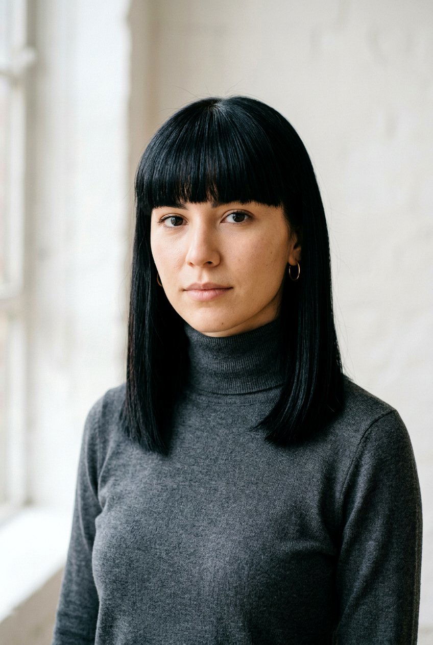 Ink Black Hair With Blunt Bangs - 20 ink black hair color - 20 ink black hair color