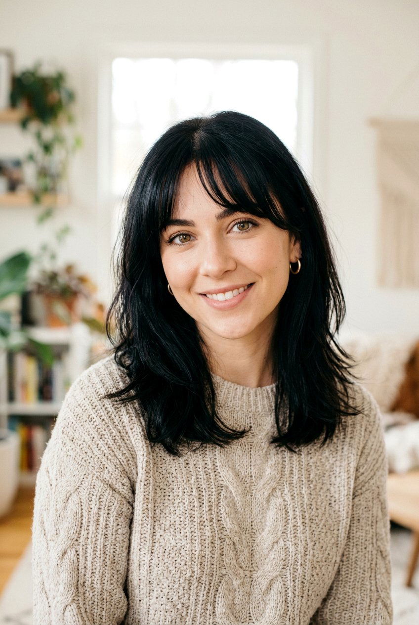 Ink Black Hair With Curtain Bangs - 20 ink black hair color - 20 ink black hair color