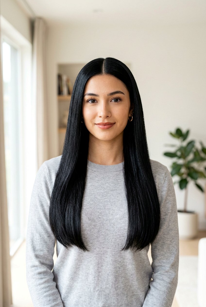 Ink Black Hair With Middle Part - 20 ink black hair color - 20 ink black hair color