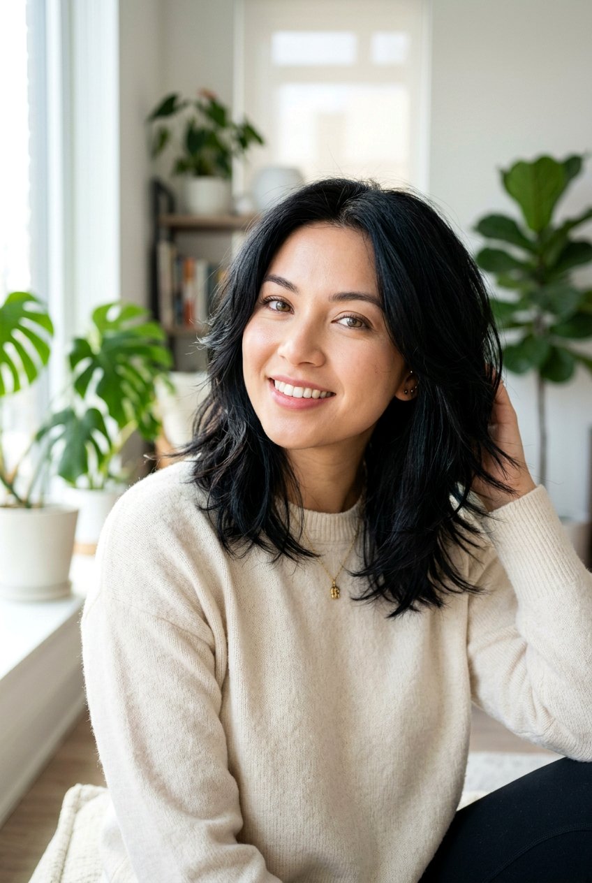 Ink Black Hair With Soft Layers - 20 ink black hair color - 20 ink black hair color