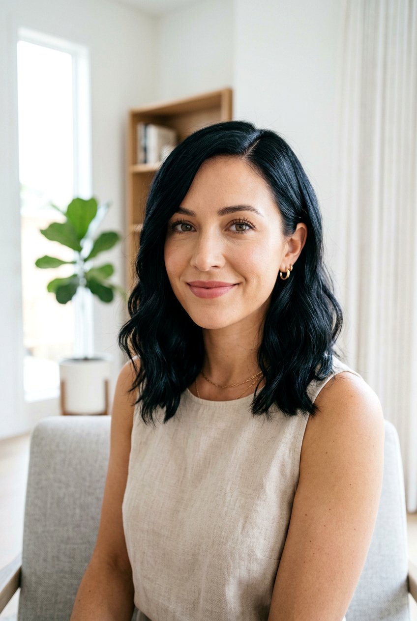 Ink Black Lob Haircut - 20 ink black hair color - 20 ink black hair color