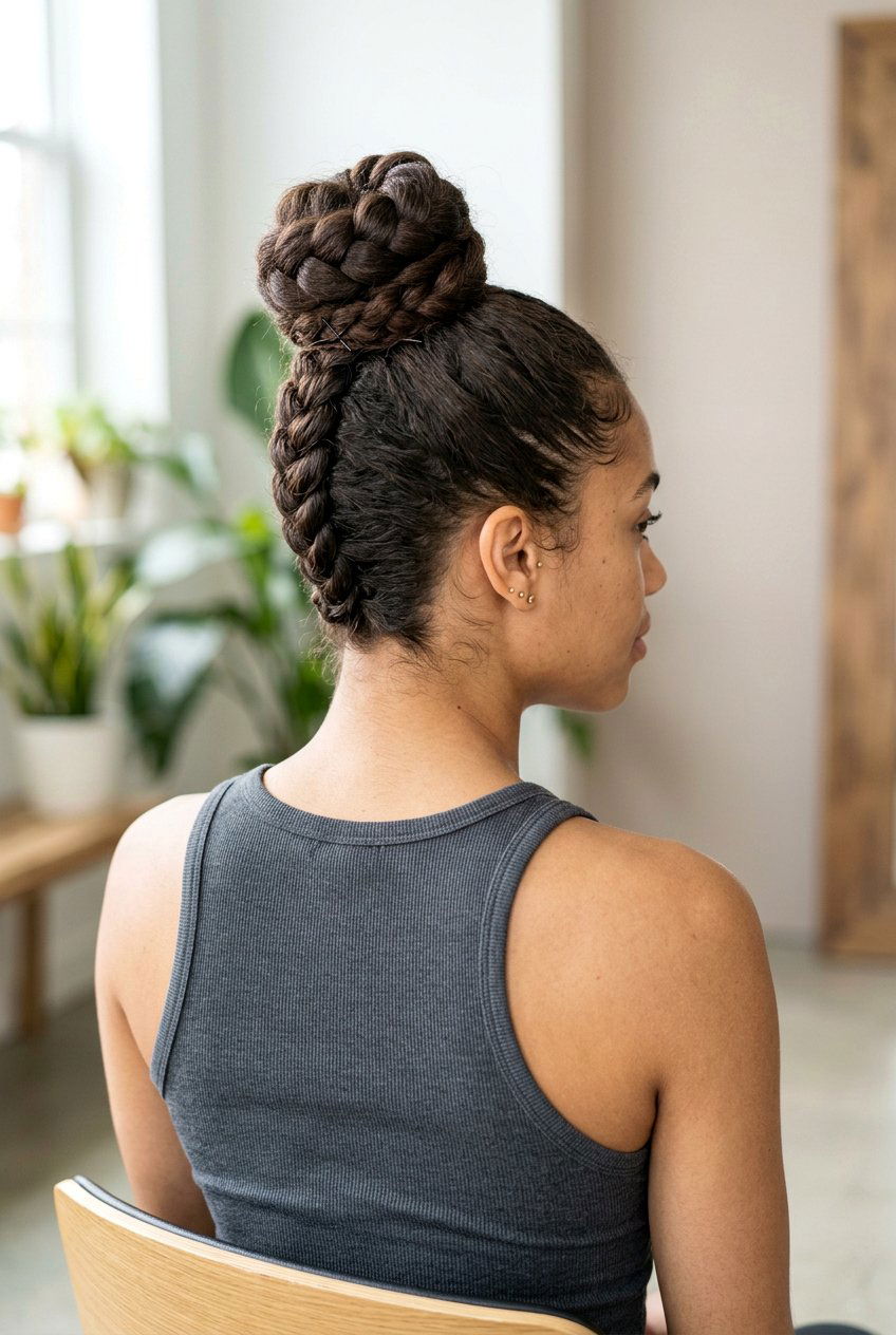 Inside Out Braid Bun For Gym - 20 gym braid bun hairstyle - 20 gym braid bun hairstyle