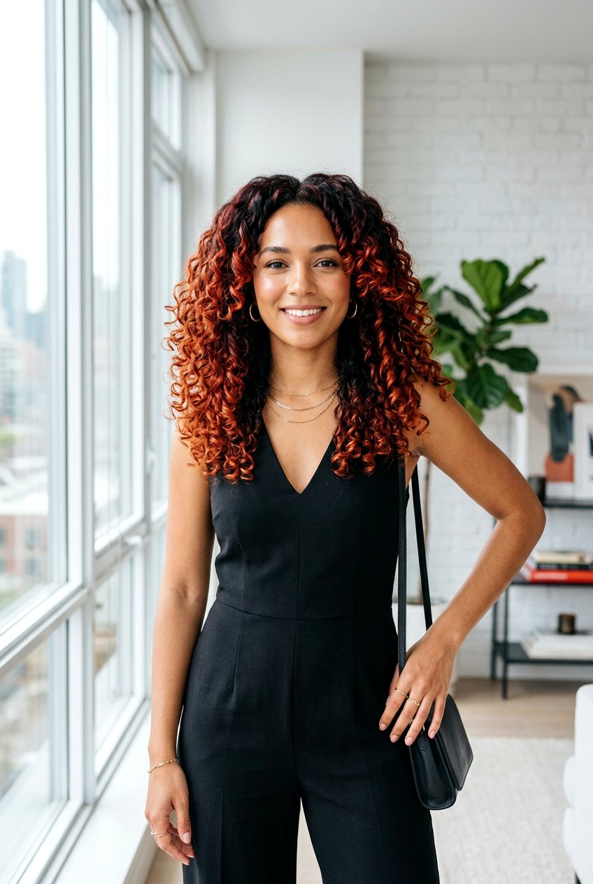 Intense Red Copper Balayage - 20 copper balayage for curly hair women - 20 copper balayage for curly hair women