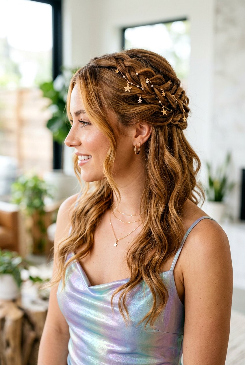 Intertwined Twisted Half Up With Charms - 20 prom hairstyle with twisted half up - 20 prom hairstyle with twisted half up