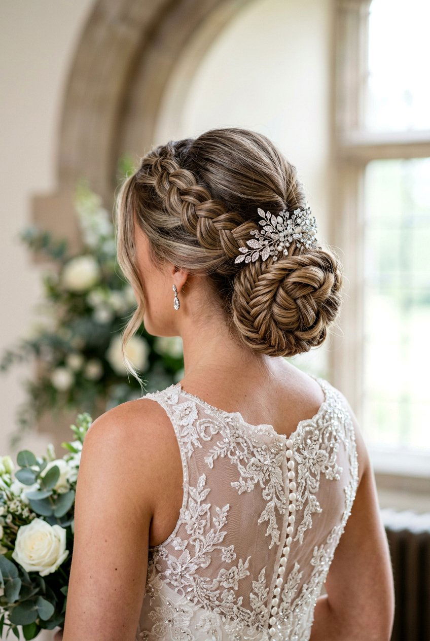 Intricate Braided Updo - 20 bridal hairstyle with crystal comb - 20 bridal hairstyle with crystal comb