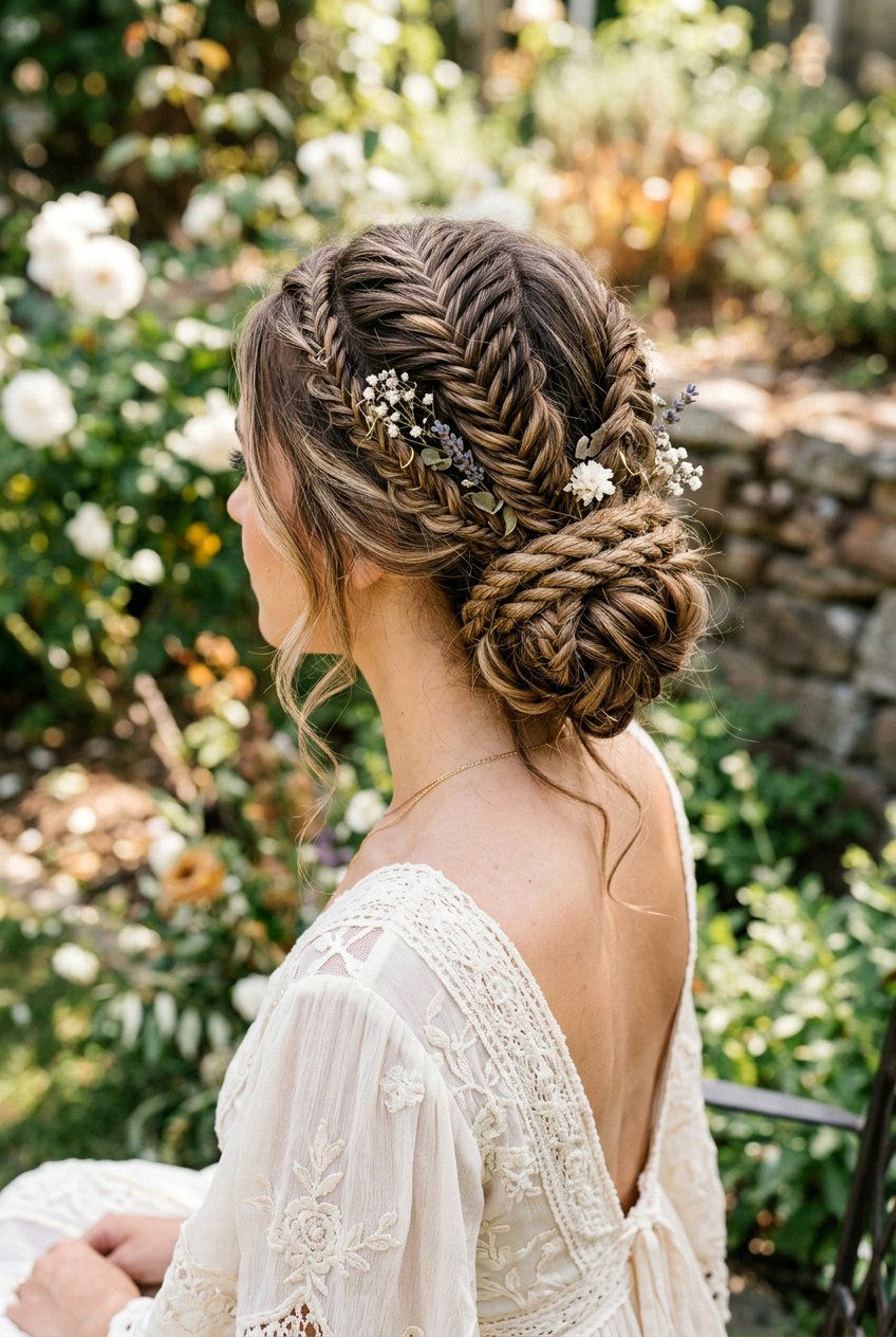Intricate Woven Boho Updo - 20 bridal hairstyle for boho braid updo - 20 bridal hairstyle for boho braid updo