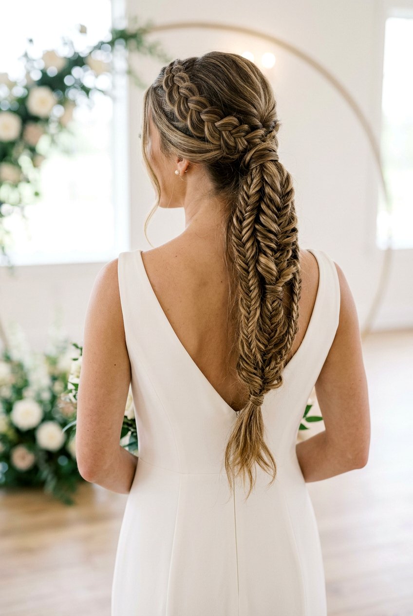 Intricate Woven Bridal Braid Ponytail - 20 bridal braid ponytail with veil - 20 bridal braid ponytail with veil