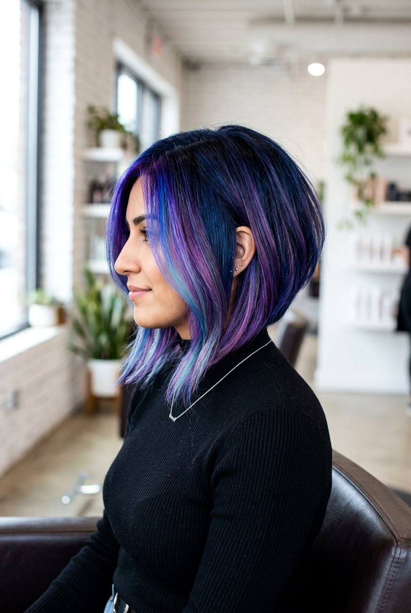 Inverted Bob Galaxy Balayage On Dark Hair - 20 galaxy balayage on dark hair - 20 galaxy balayage on dark hair