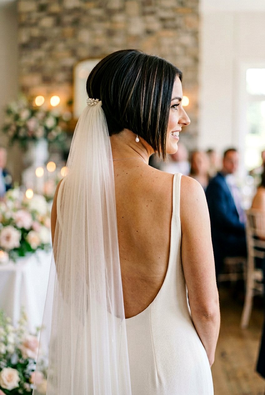 Inverted Bob Style - 20 bridal hairstyle for short bob with veil - 20 bridal hairstyle for short bob with veil