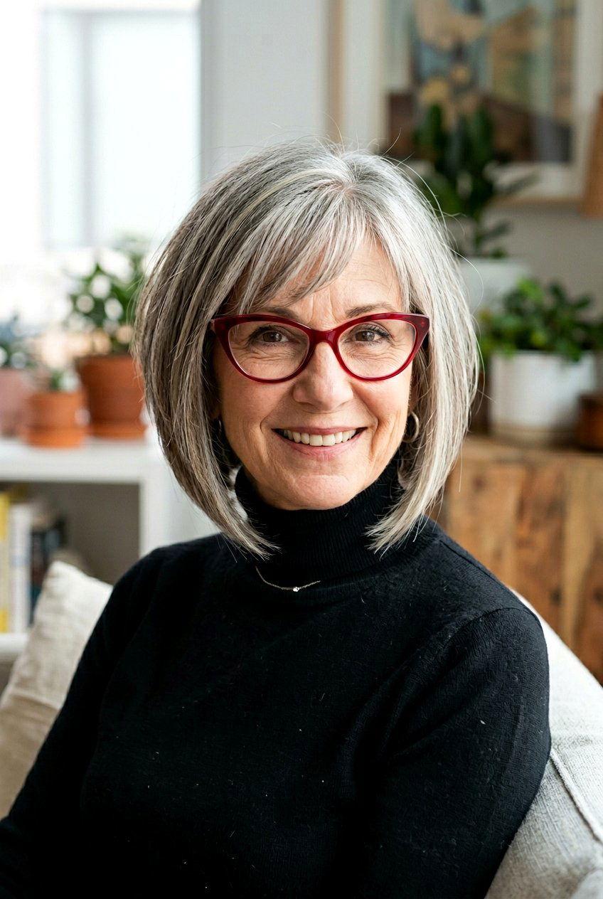 Inverted Bob With Side Bangs - 20 classy bob for older women with glasses - 20 classy bob for older women with glasses