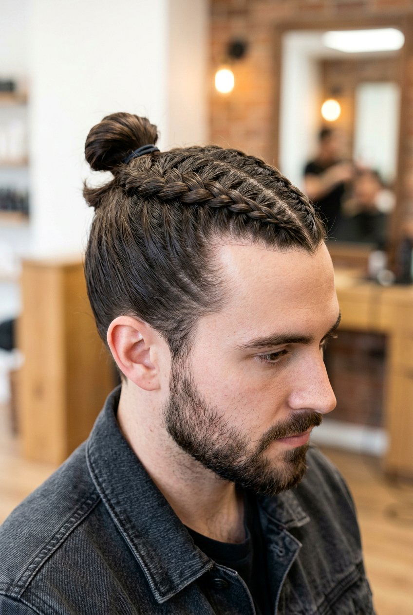 Inverted Braid Man Bun - 20 braided man bun hairstyle - 20 braided man bun hairstyle
