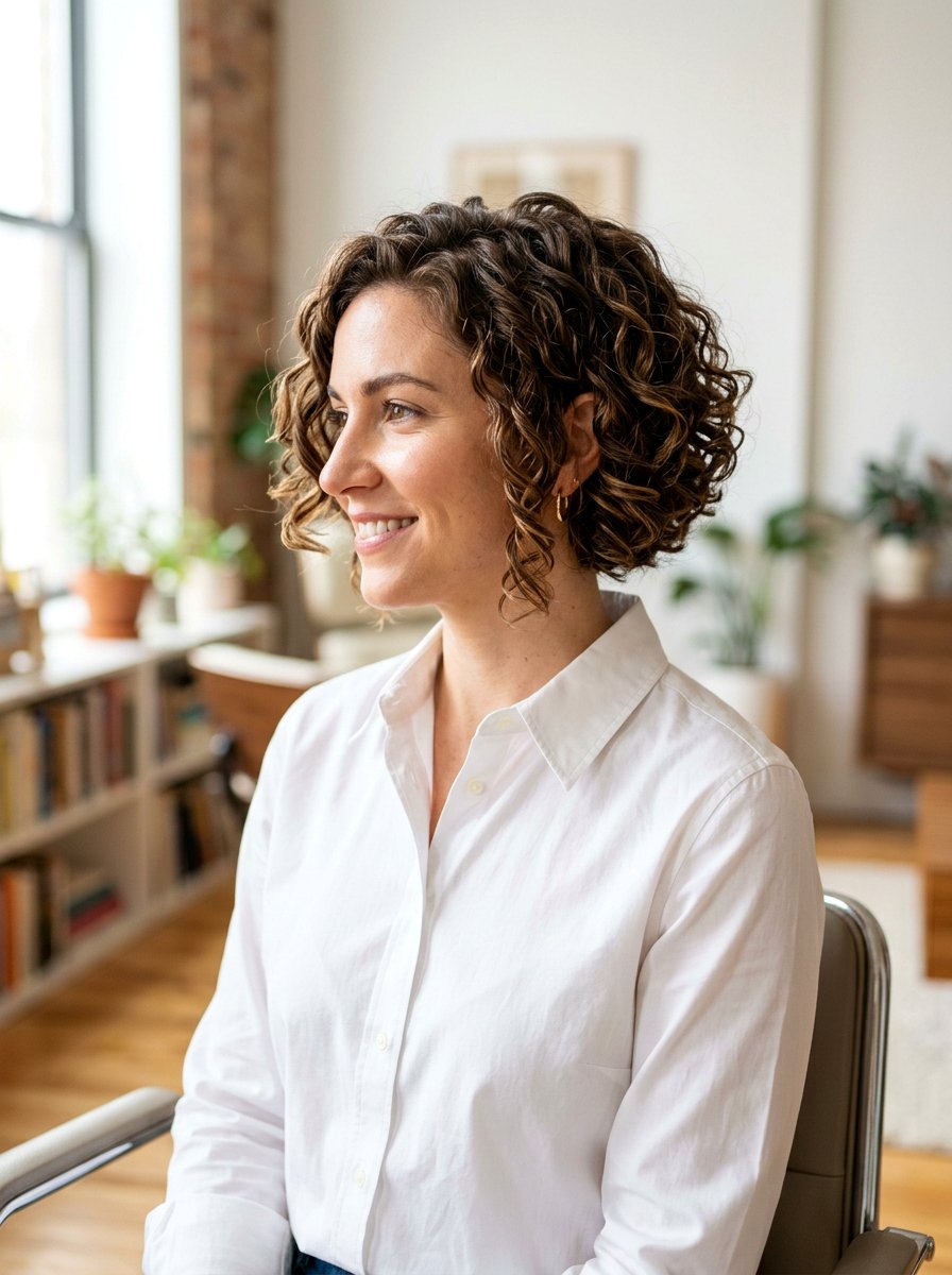 Inverted Curly Chin Length Bob - 20 curly chin length bob for thick curls - 20 curly chin length bob for thick curls