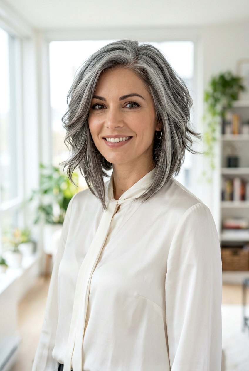 Inverted Gray Bob With Layers - 20 gray bob with layers for older women - 20 gray bob with layers for older women