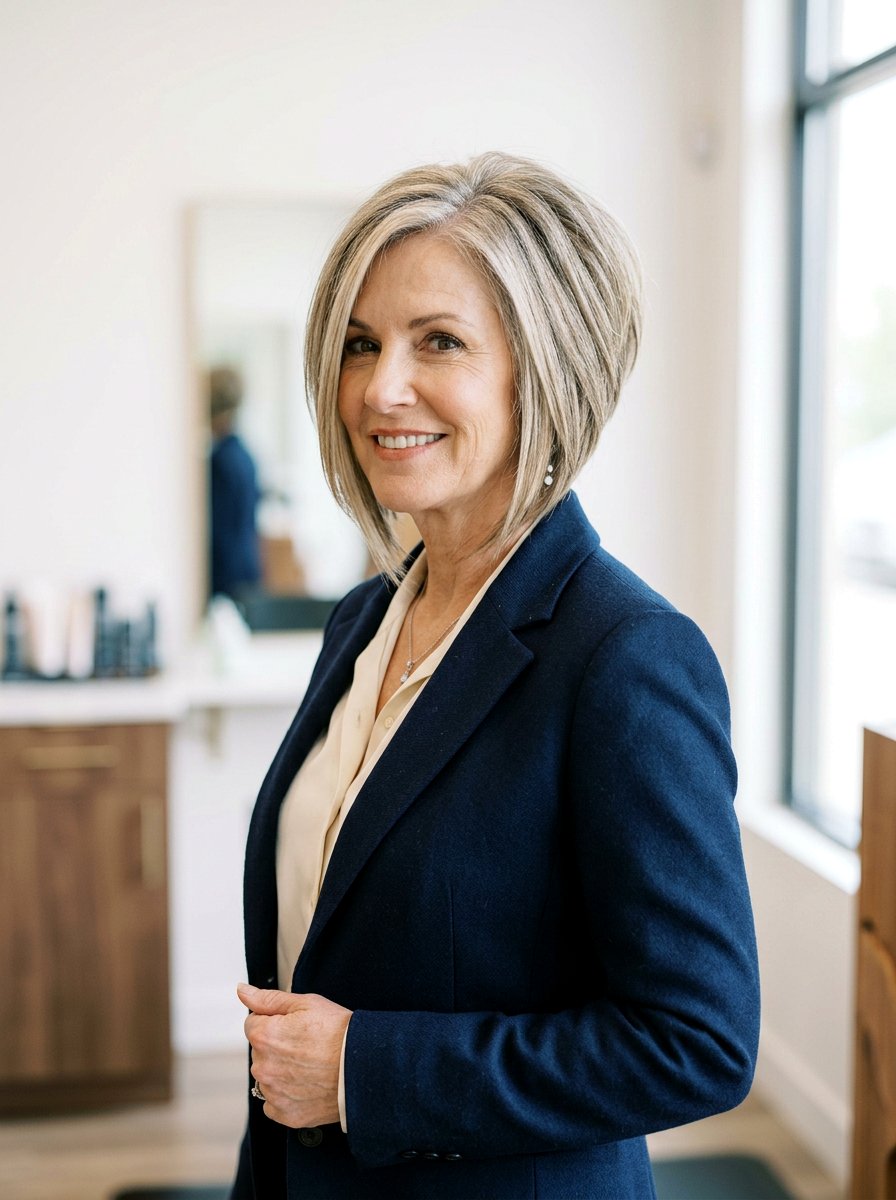 Inverted Layered Bob - 20 layered bob with curtain bangs for women over 50 - 20 layered bob with curtain bangs for women over 50