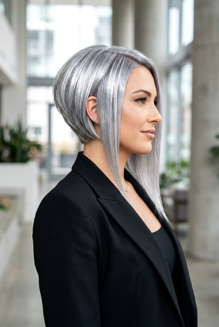 Inverted Metallic Silver Bob - 20 metallic silver bob hair color - 20 metallic silver bob hair color