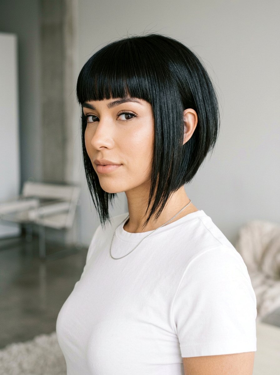 Inverted Razored Bob With Straight Bangs - 20 razored bob with bangs - 20 razored bob with bangs