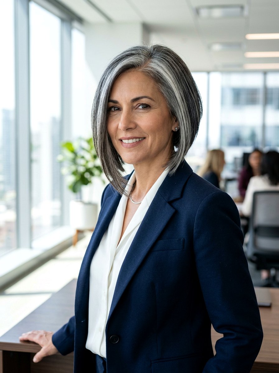 Inverted Salt And Pepper Bob - 20 polished gray bob hair color - 20 polished gray bob hair color